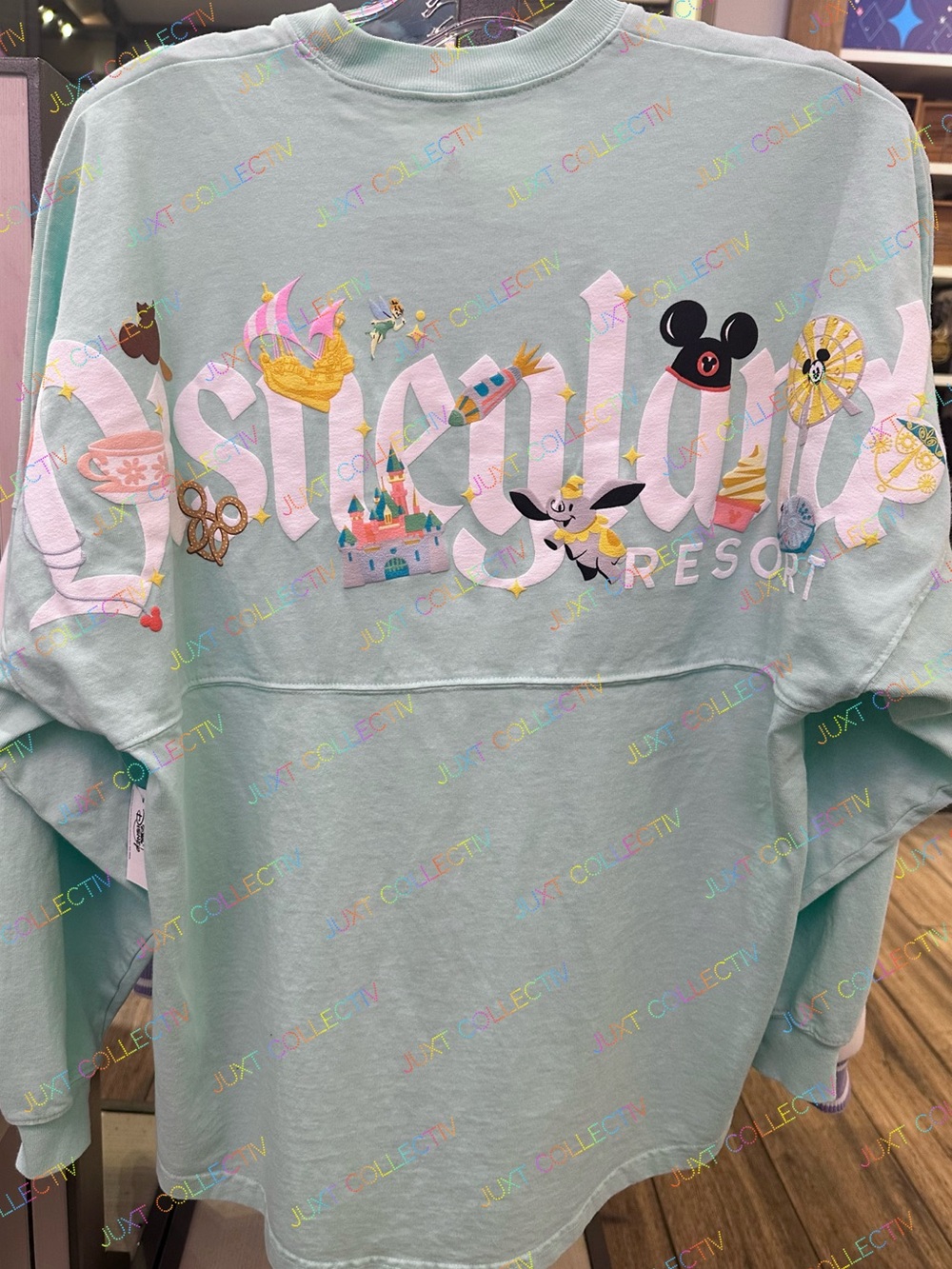 Disneyland DCA 2 Parks Attractions Icons Mickey Treats Mint Green Spirit Jersey